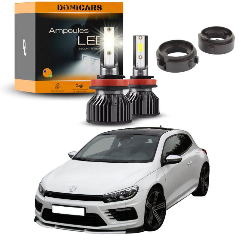 Pack Ampoules LED H7 + Adaptateurs Volkswagen VW Scirocco 3 (2008 à 2017)