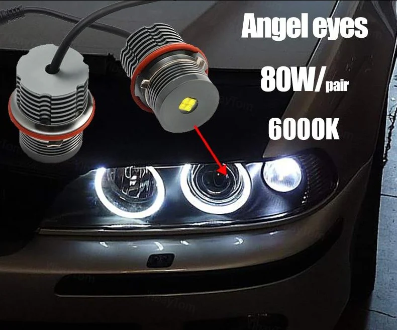 Pack Angel Eyes LED 80W BMW Série 1/5/6/X E87 E39 M5 E60 E61 E63 E64 M6 E65 E66 E83 X3 E53 X5 (2000-2008)